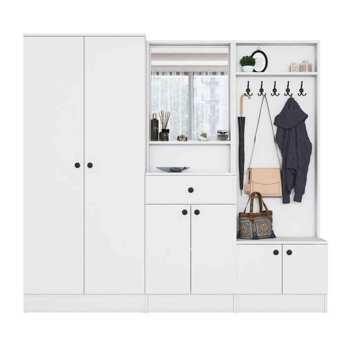 Hanah Home Perchero Blanco con Estante Ajustable Hanah Home Perchero Blanco con Estante Ajustable